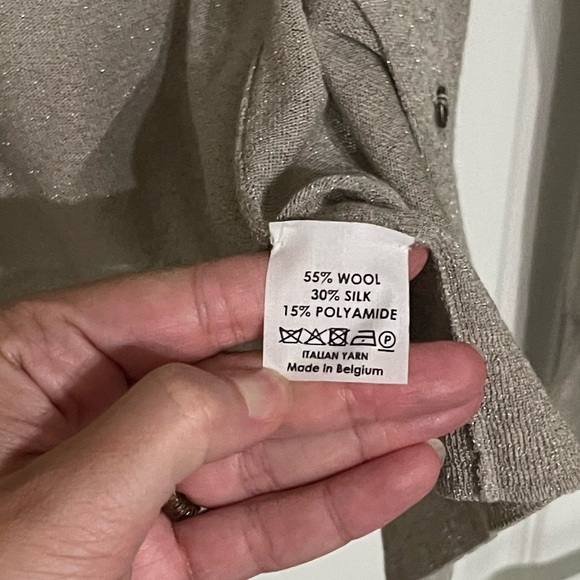 Dries Van Noten Beige/Black Color Block Wool/Silk Shimmer Accent Cardigan Small - Picture 6 of 7